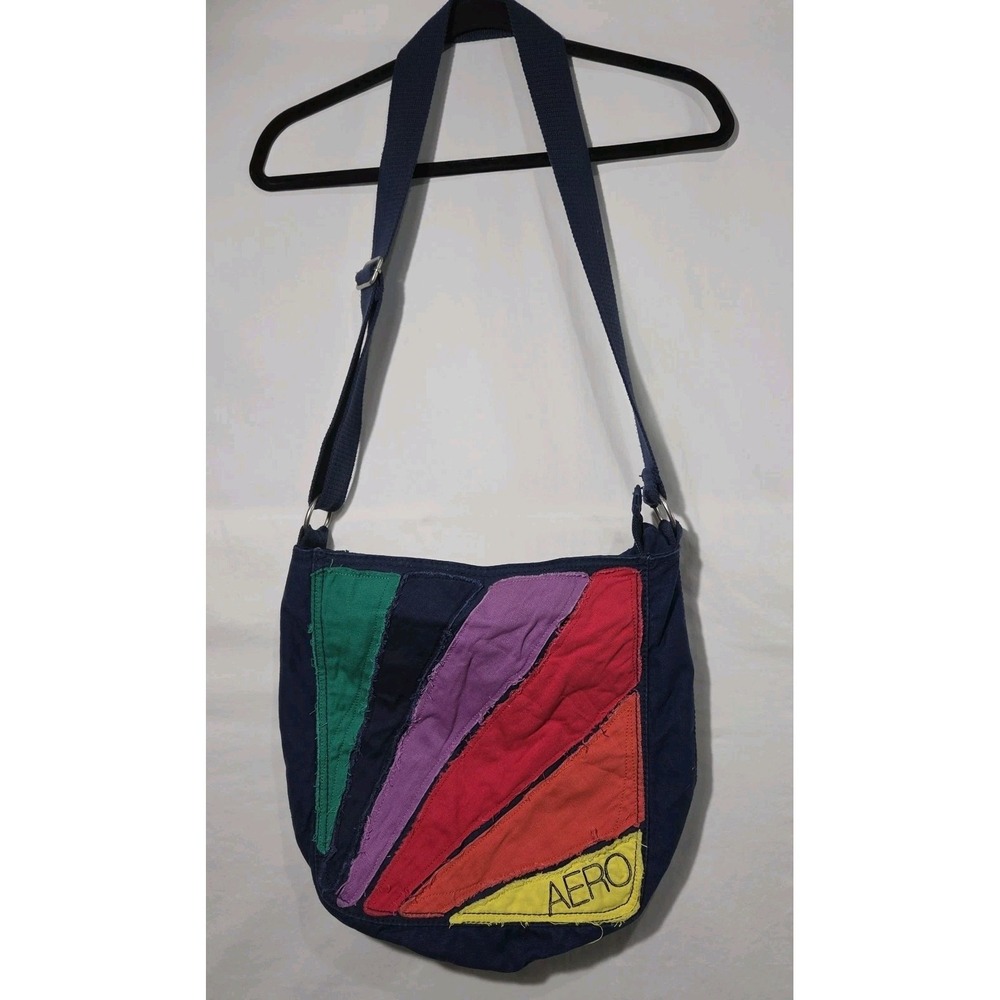 Aeropostale Messenger Bag Womens OS Navy Blue Rainbow Patchwork Y2K
